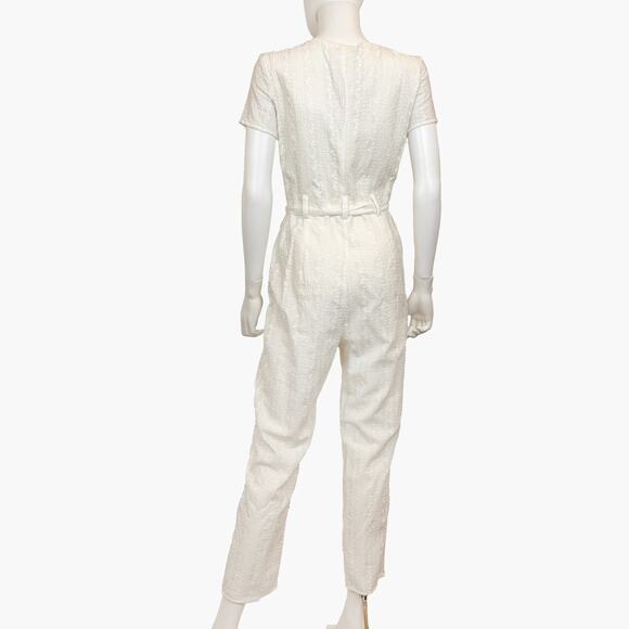 NWT VICI Textured Short-Sleeve V-Neck Belted Button-Up Jumpsuit (White | Size M) - Picture 4 of 11